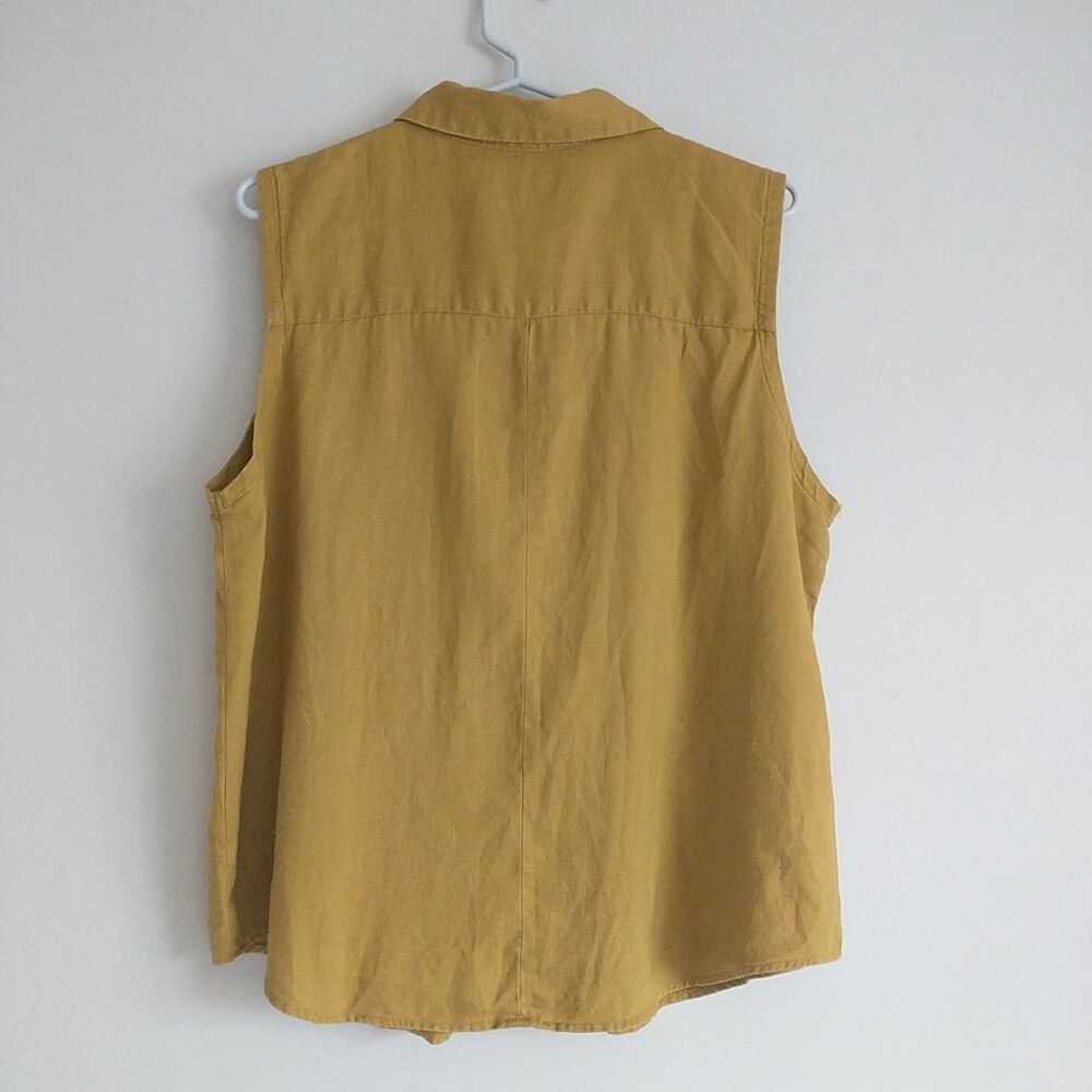 Gap Top Blouse Shirt Womens L Camel Sleeveless 100% Linen Buttons Collared - Picture 4 of 6